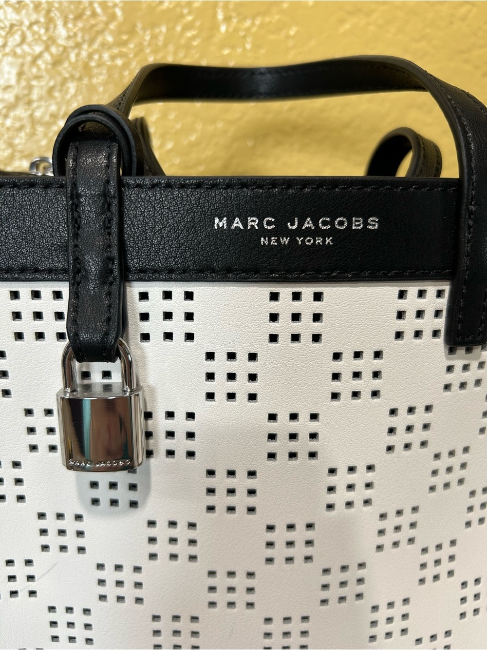 Marc Jacobs Black and White Perforated Mini Tote with Padlock